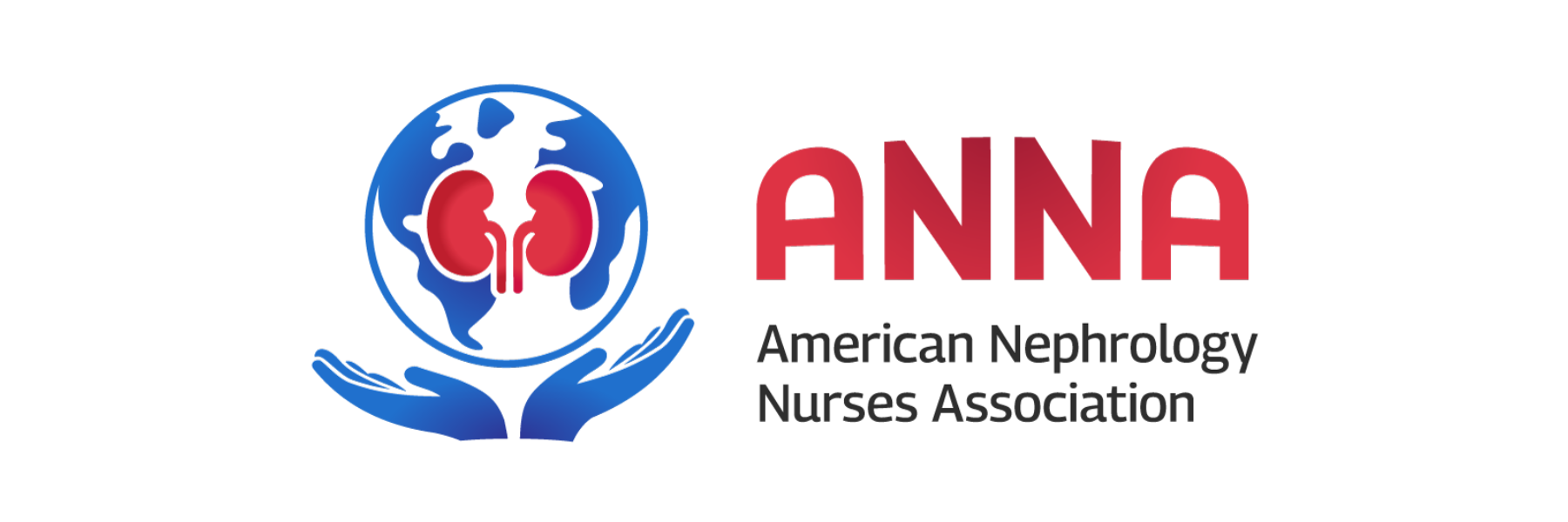 ANNA's New Logo a pair of kidneys surrounded by a globe being held aloft by a set of hands, ANNA, American Nephrology Nurses Association
